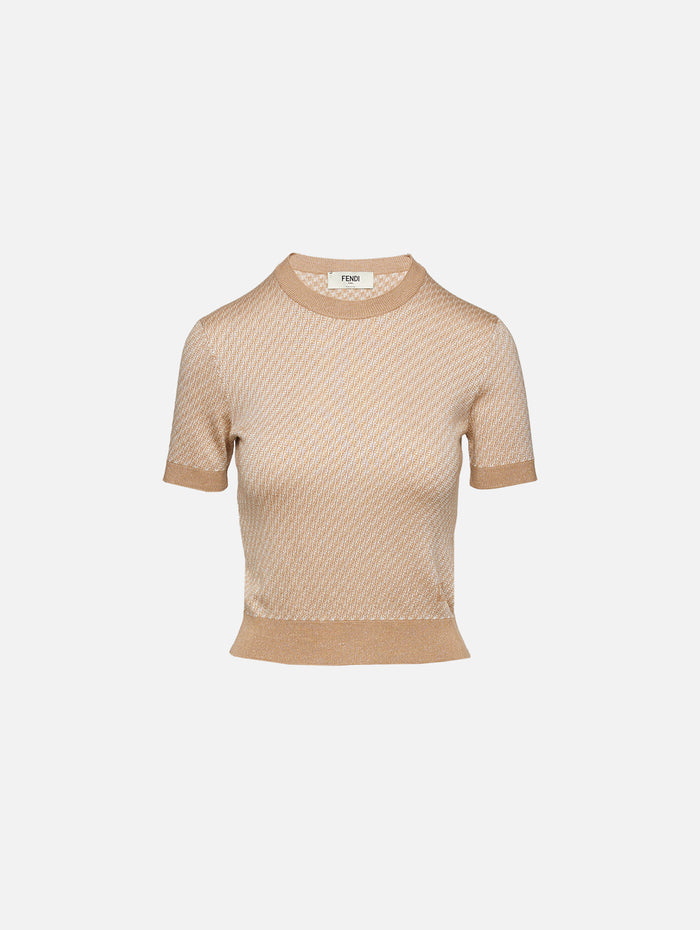Short Sleeve Knit Top,FENDI,TOFFEE,Image 1