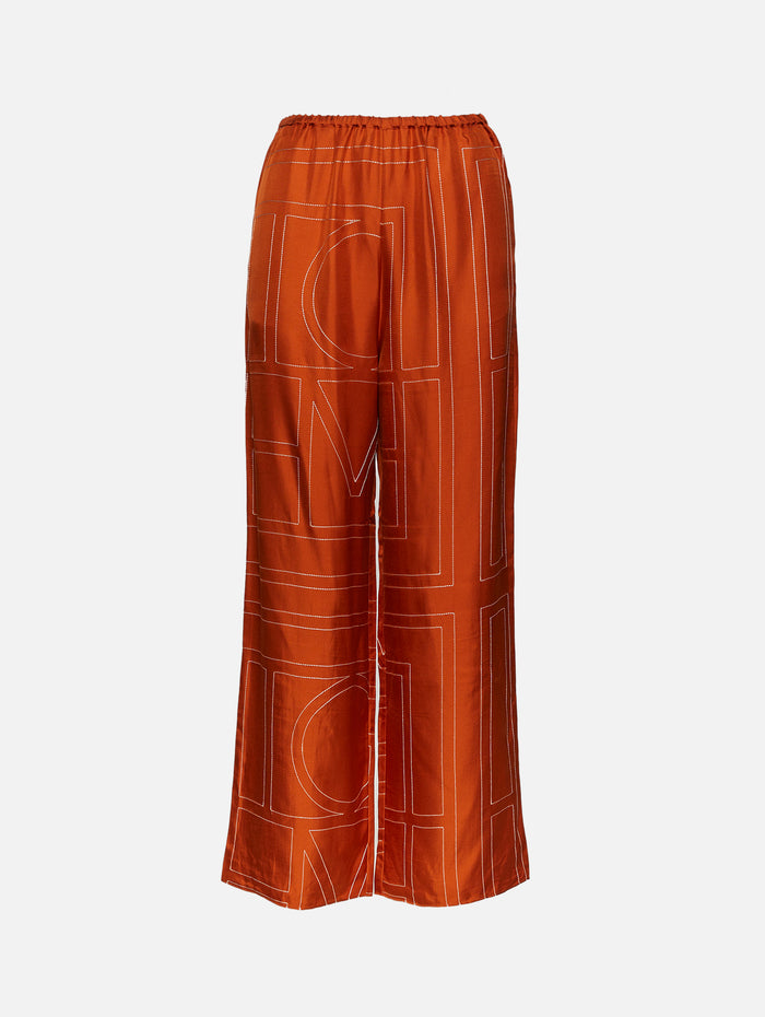 Monogram Silk PJ Bottom,TOTÉME,TERRACOTTA,Image 1