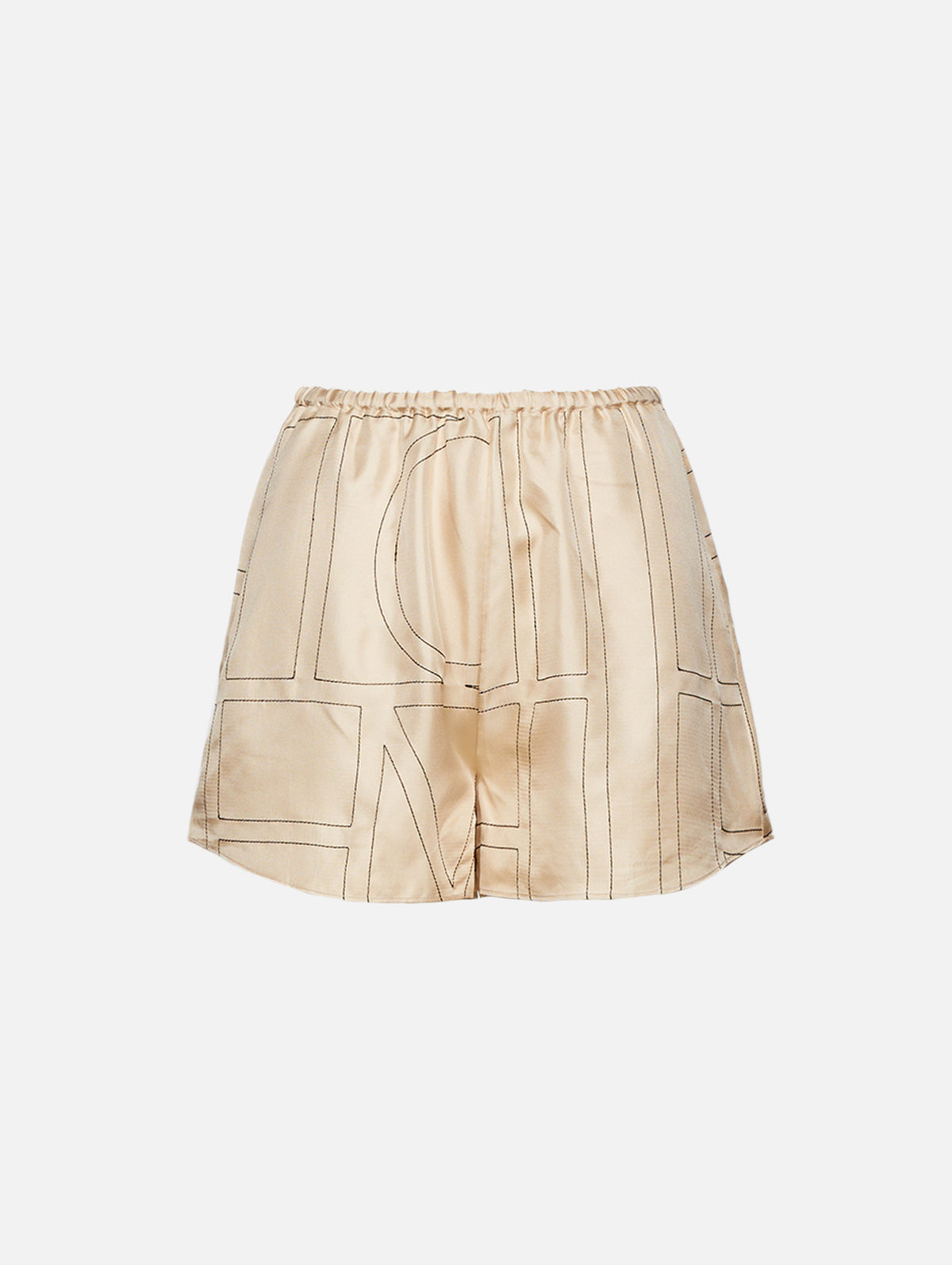 Monogram Silk PJ Short,TOTÉME,IVORY MONOGRAM,Image 1