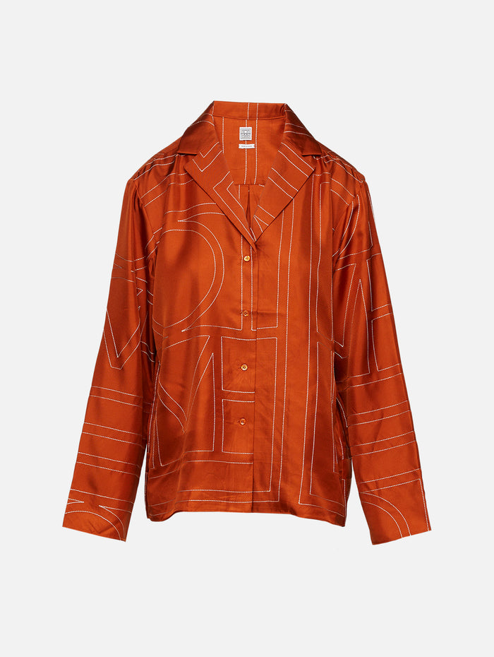 Monogram Silk PJ Top,TOTÉME,TERRACOTTA,Image 1