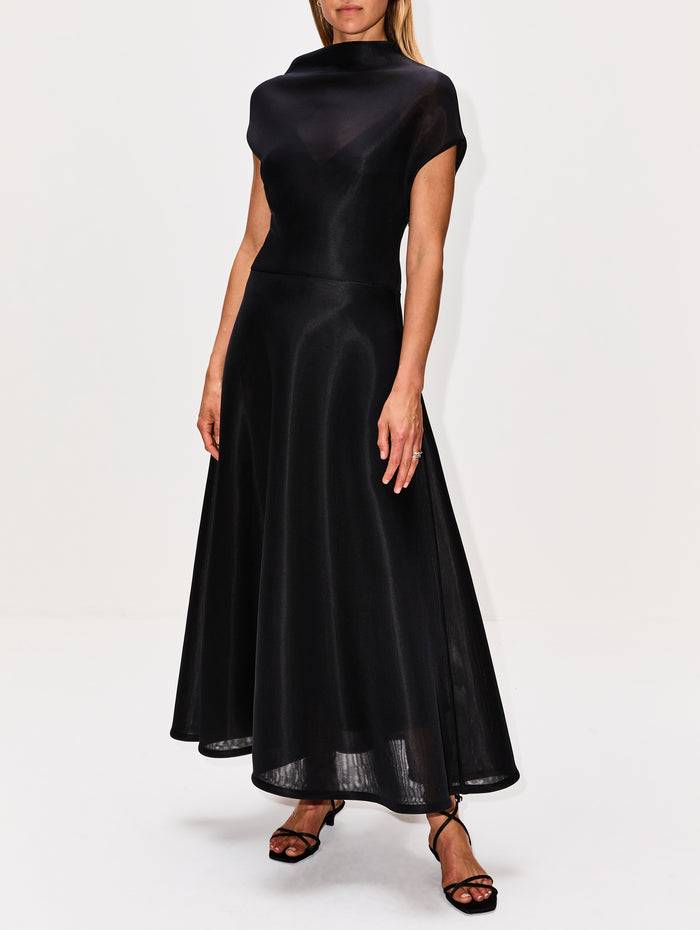 Draped Bodice Dress,BRANDON MAXWELL,BLACK,Image 1