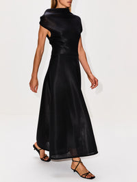 Draped Bodice Dress,BRANDON MAXWELL,BLACK,Image 3