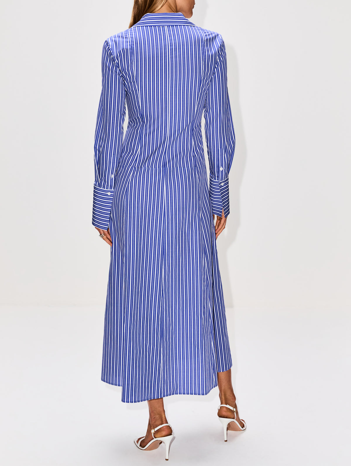 Sammy Collared Shirt Dress,BRANDON MAXWELL,NAVY STRIPE,Image 4