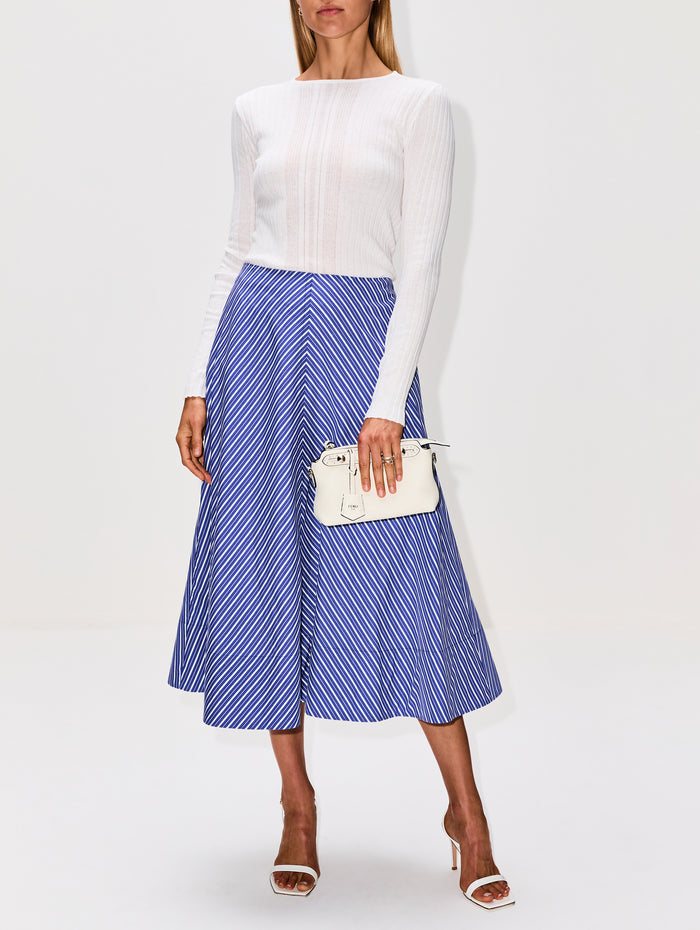 Knox Low Slung Circle Skirt,BRANDON MAXWELL,NAVY STRIPE,Image 1
