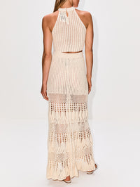 Reflejo Crochet Halter Top,ESCVDO,IVORY,Image 3