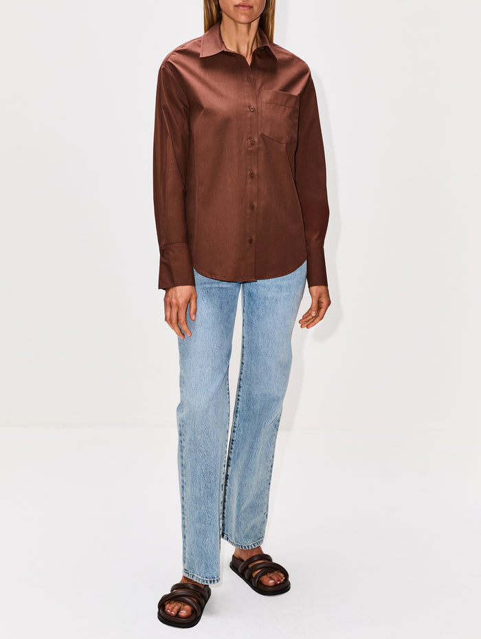 Cooper Button Up Shirt,ELYSEWALKER LABEL,CHOCOLATE,Image 1