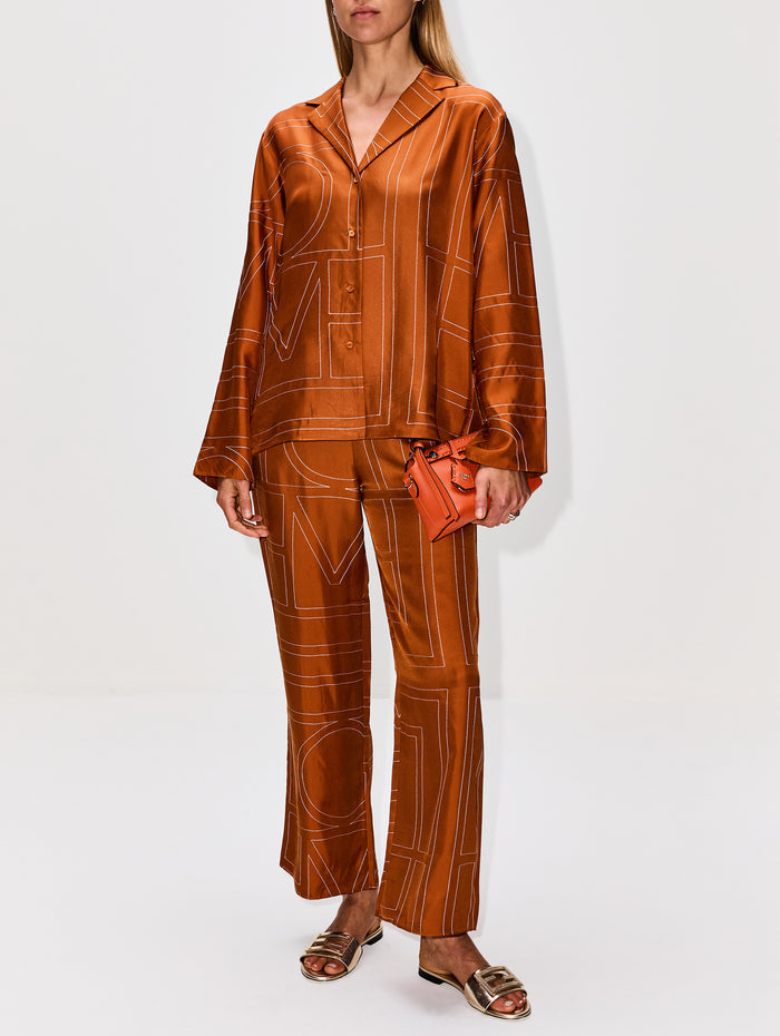 Monogram Silk PJ Bottom,TOTÉME,TERRACOTTA,Image 1