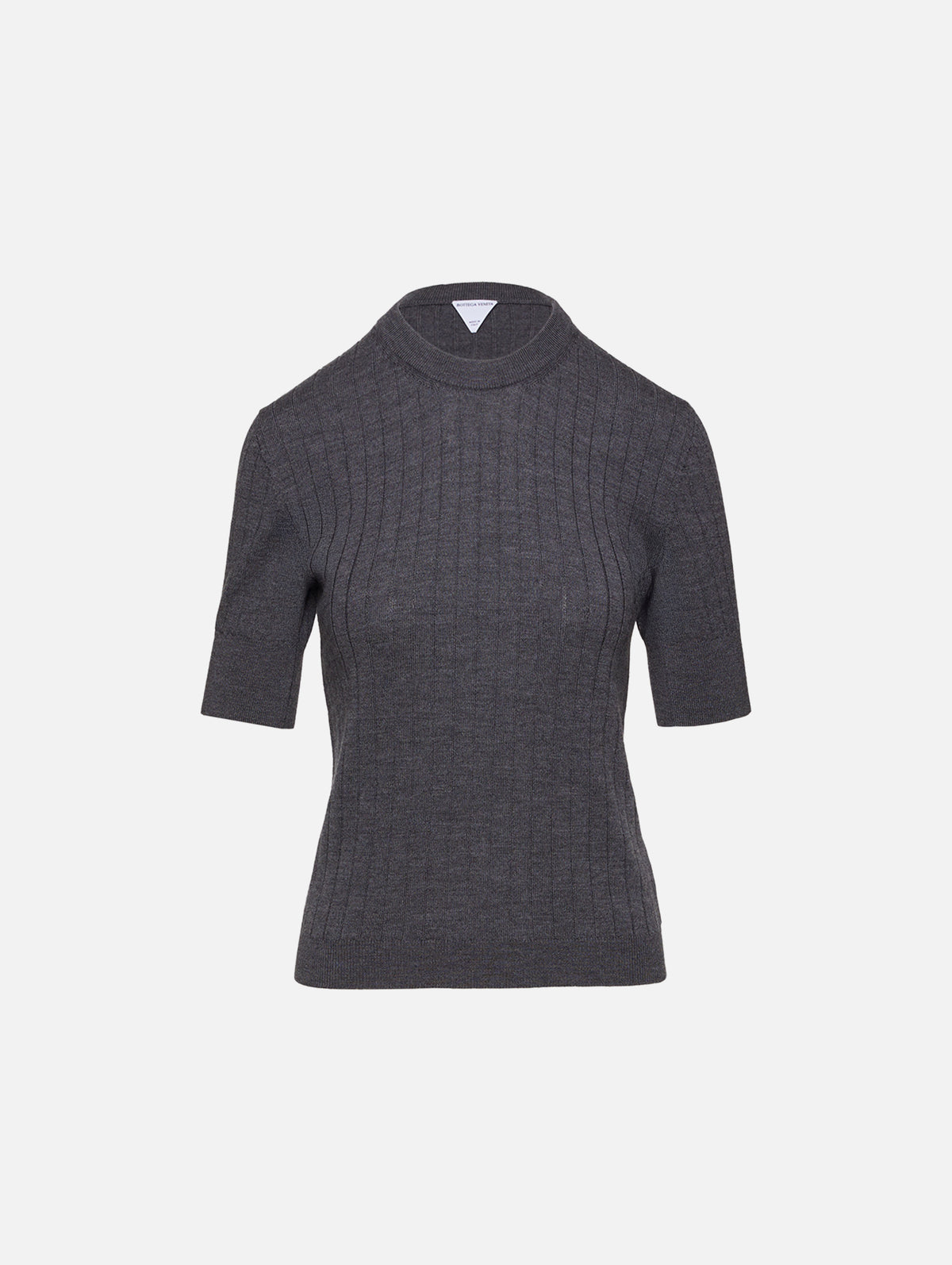 Short Sleeve Rib Knit Top,BOTTEGA VENETA,ANTHRACITE,Image 1
