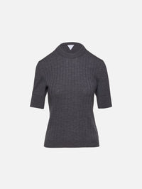 Short Sleeve Rib Knit Top,BOTTEGA VENETA,ANTHRACITE,Image 1