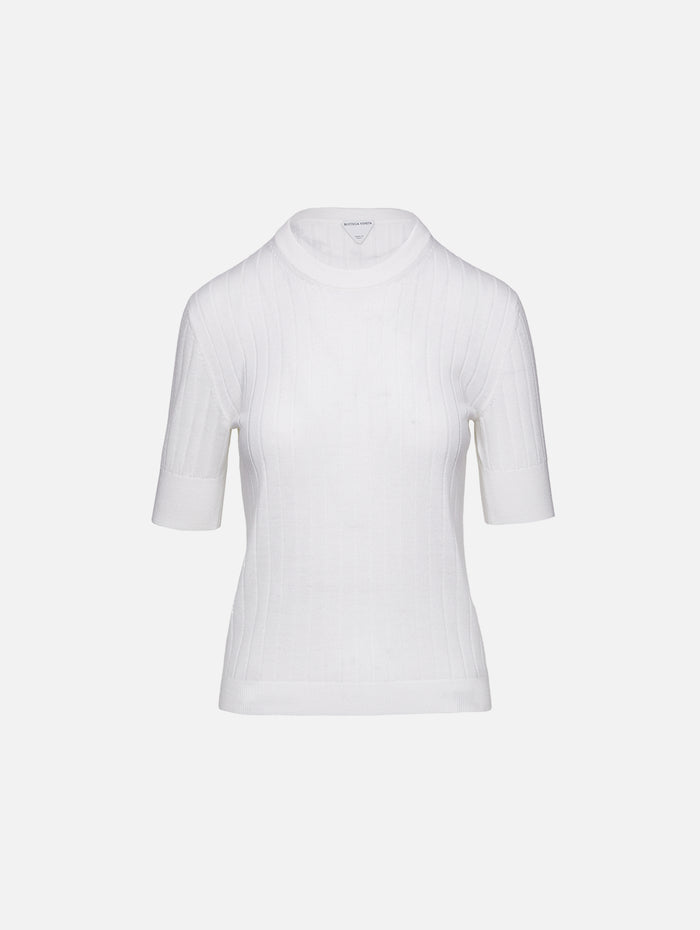 Short Sleeve Rib Knit Top,BOTTEGA VENETA,CHALK,Image 1