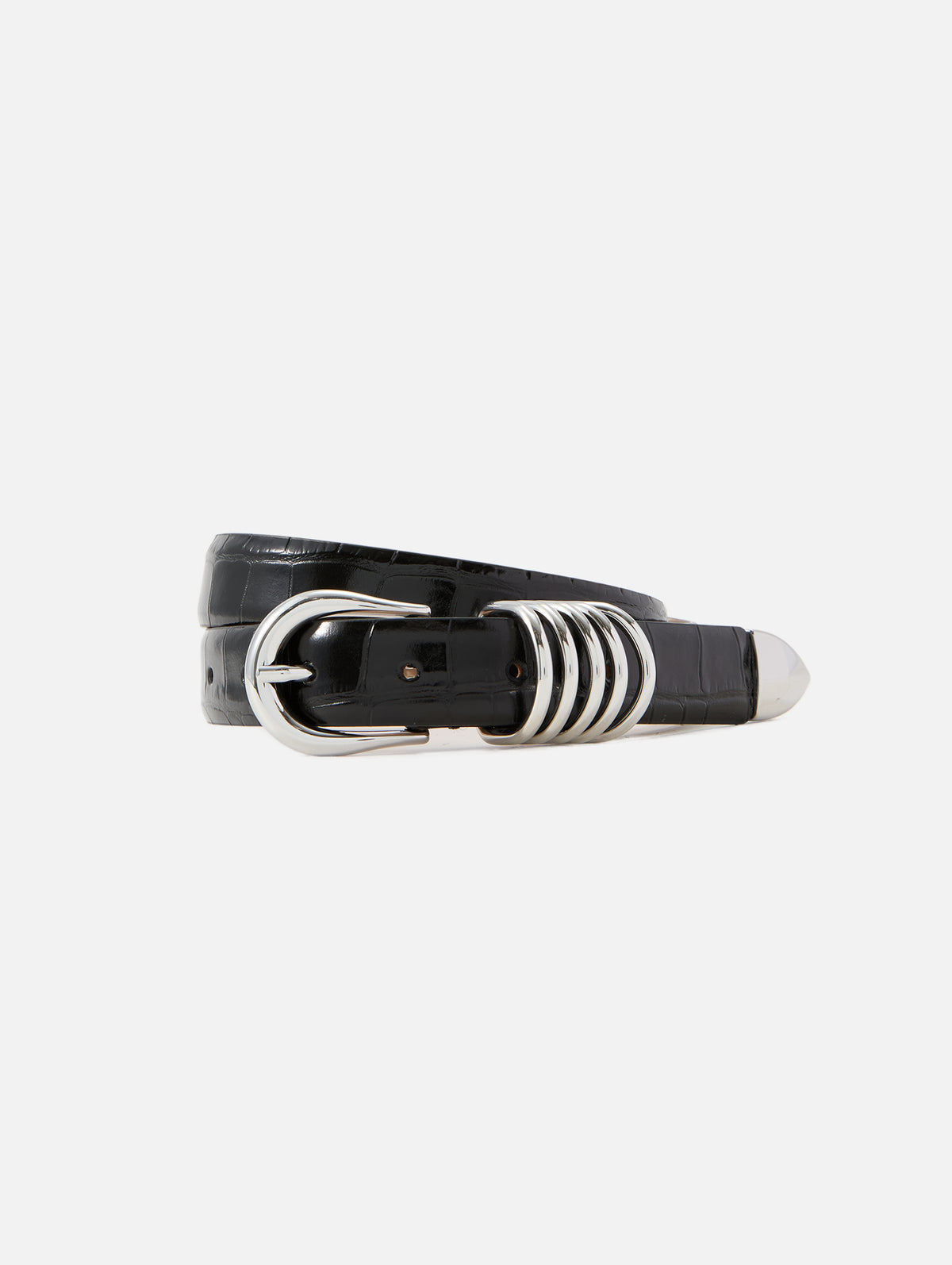 Hollyhock Belt,DEHANCHE,BLACK CROCO/SILVER,Image 1
