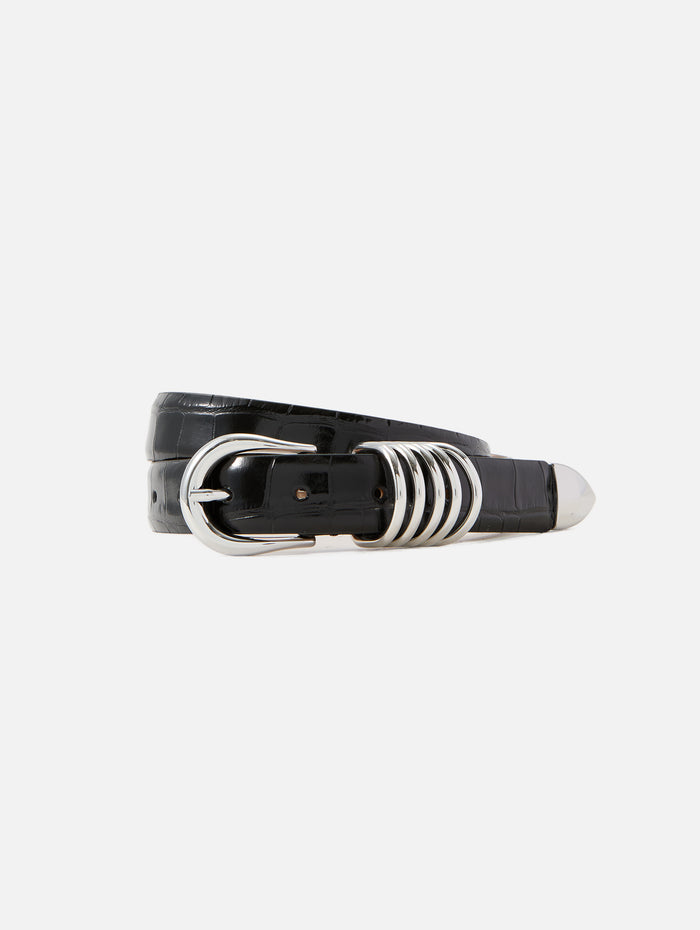 Hollyhock Belt,DEHANCHE,BLACK CROCO/SILVER,Image 1