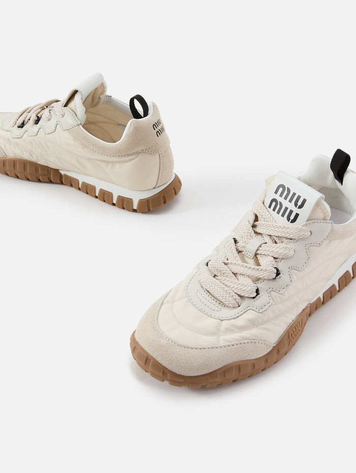 Nylon Suede Sneaker,MIU MIU,IVORY,Image 1