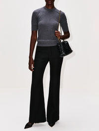 Short Sleeve Rib Knit Top,BOTTEGA VENETA,ANTHRACITE,Image 2