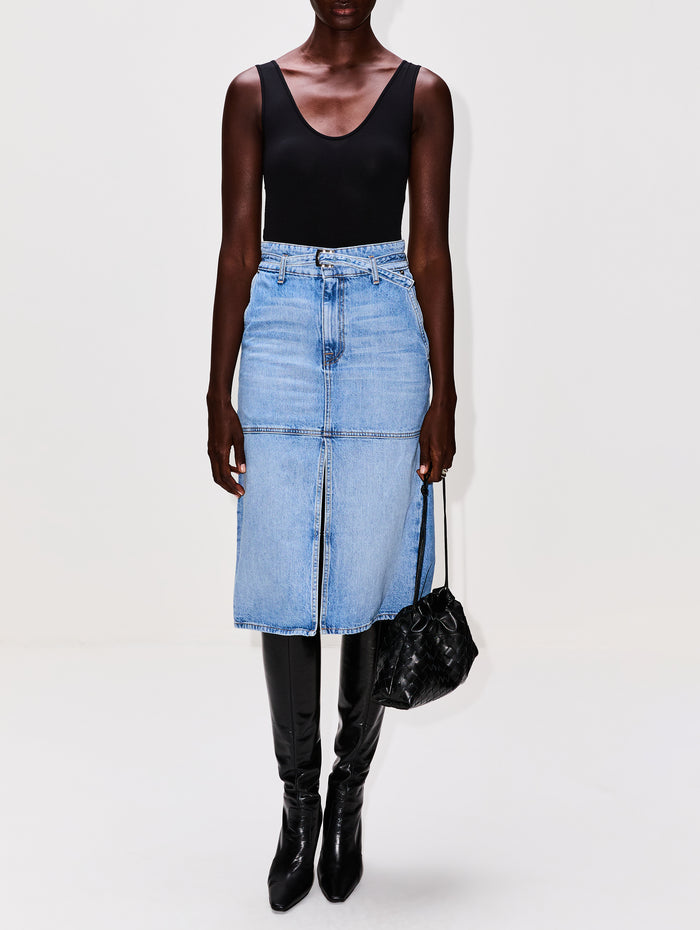 Cecilia Denim Skirt,BRANDON MAXWELL,MEDIUM VINTAGE WASH,Image 1