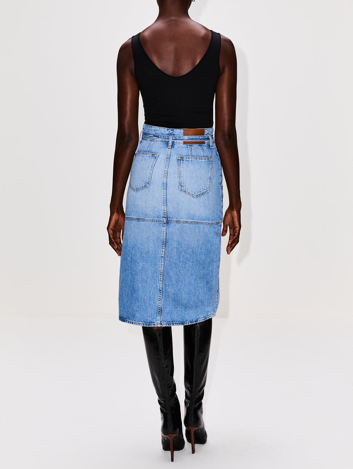 Cecilia Denim Skirt,BRANDON MAXWELL,MEDIUM VINTAGE WASH,Image 4