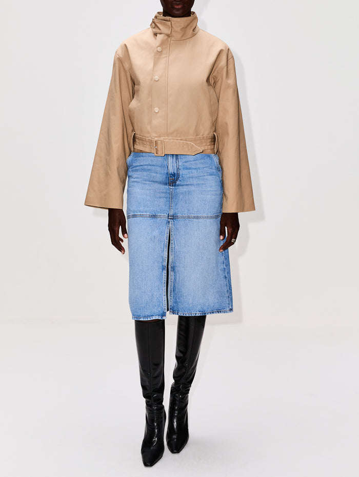Lily Double Breasted Trench,BRANDON MAXWELL,KHAKI,Image 1