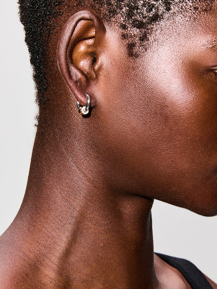 Mini Earring Piercing Double Gold,RAINBOW K JEWELRY,WHITE GOLD/YELLOW GOLD,Image 1