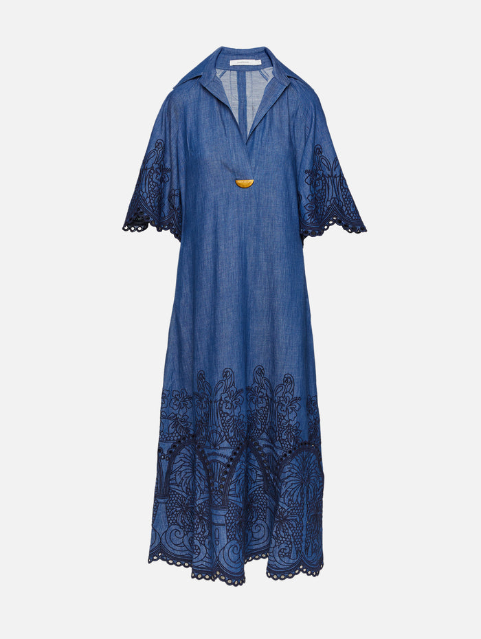 Coco Embroidered Denim Dress,ZIMMERMANN,RAILWAY BLUE,Image 1
