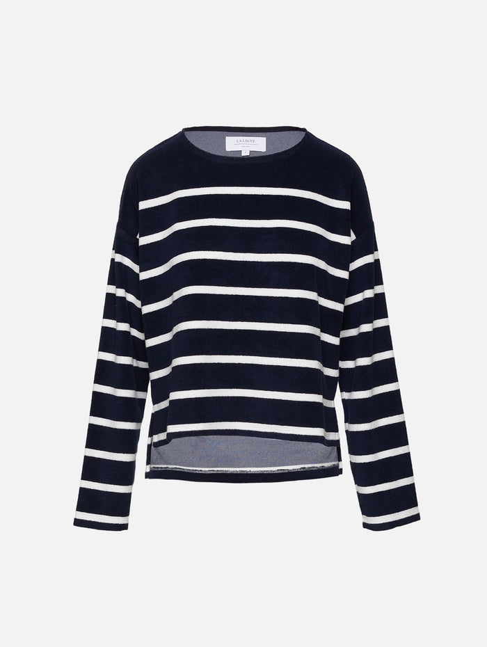 Breton Terry Tee,LA LIGNE,NAVY IVORY,Image 1
