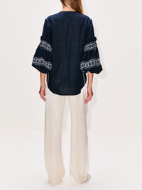 Lucaya Blouse,SILVIA TCHERASSI,NAVY/WHITE EMBROIDERY,Image 3