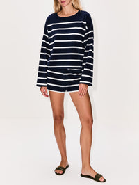 Stripe Terry Short,LA LIGNE,NAVY IVORY,Image 2