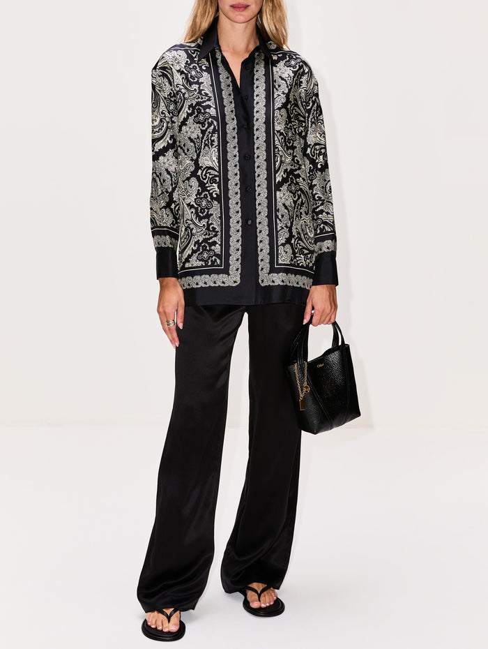 Alfie Printed Shirt,NILI LOTAN,BLACK/IVORY,Image 1