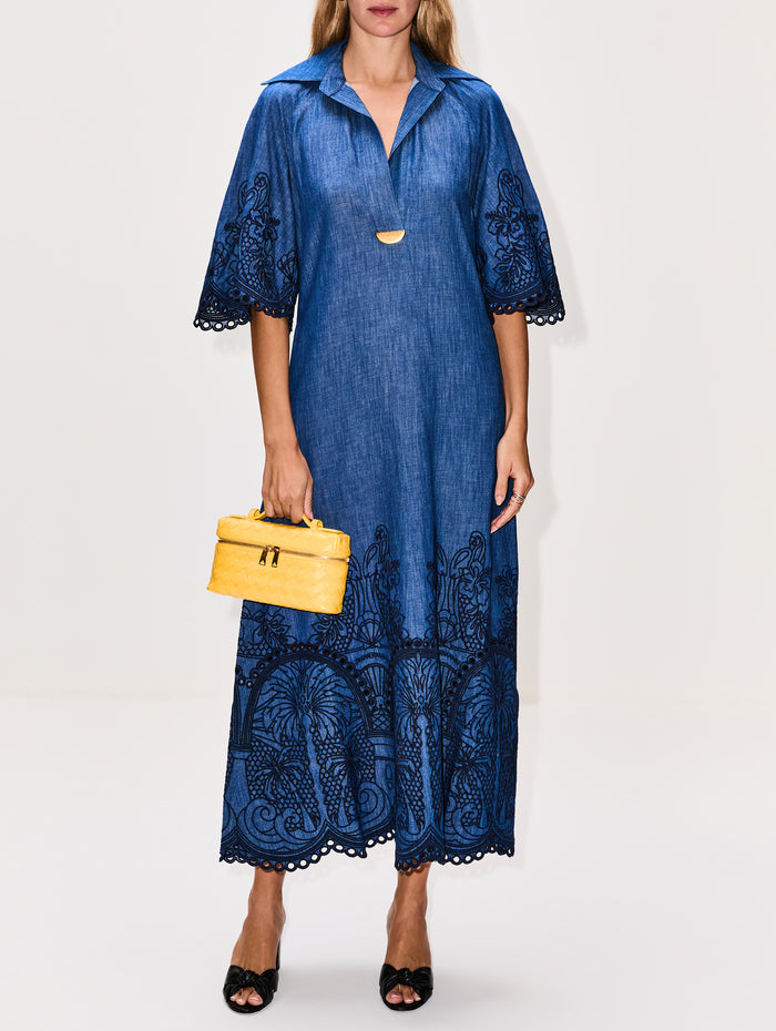 Coco Embroidered Denim Dress,ZIMMERMANN,RAILWAY BLUE,Image 1