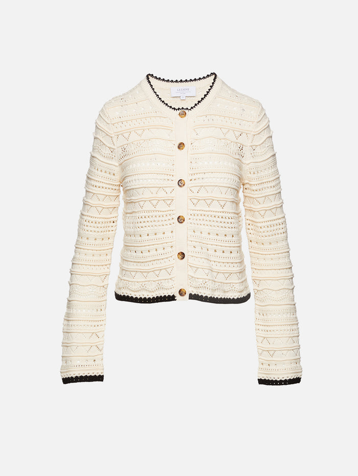 Mallory Cardigan,LA LIGNE,CREAM BLACK,Image 1