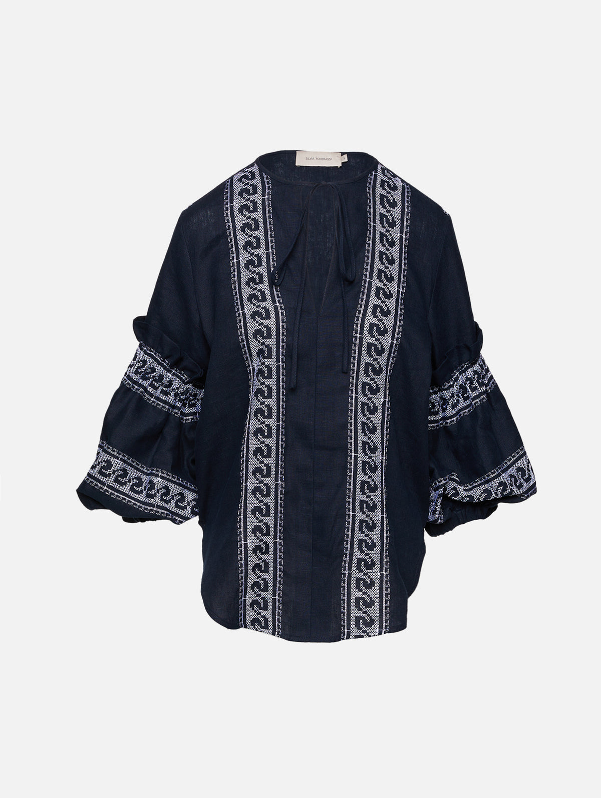 Lucaya Blouse,SILVIA TCHERASSI,NAVY/WHITE EMBROIDERY,Image 1