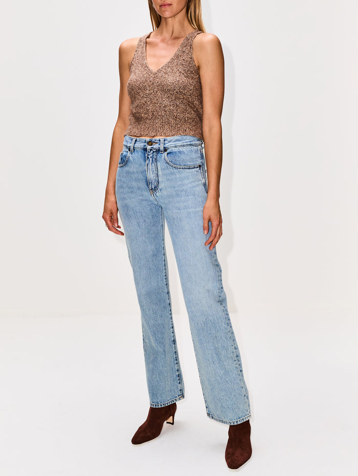 Reese V Neck Tank,BRANDON MAXWELL,MARLED BROWN,Image 1