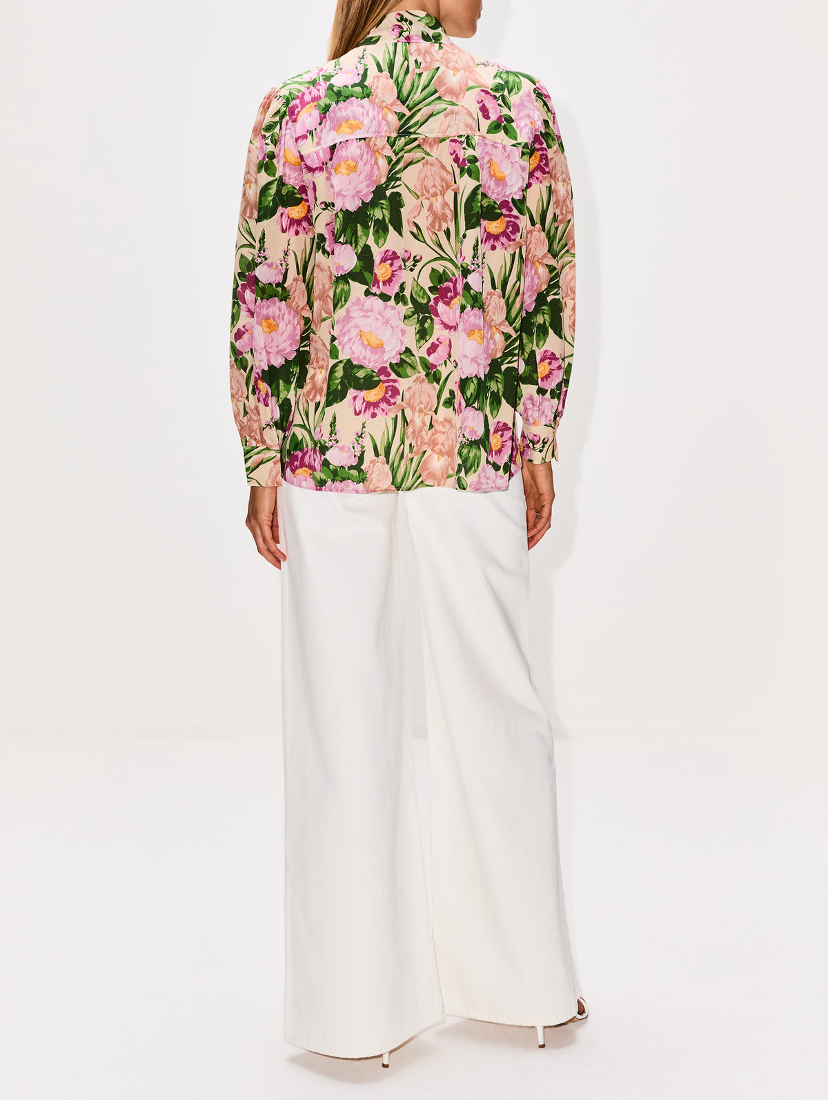 Floral Neck Tie Blouse,CHLOÉ,MACADAMIA,Image 3