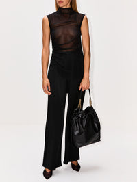 Georgette Mock Neck Ruched Top,LAPOINTE,BLACK,Image 2