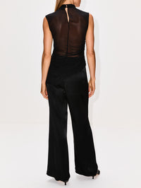 Georgette Mock Neck Ruched Top,LAPOINTE,BLACK,Image 3