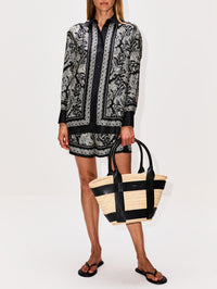 Francis Silk Short,NILI LOTAN,BLACK/IVORY,Image 2
