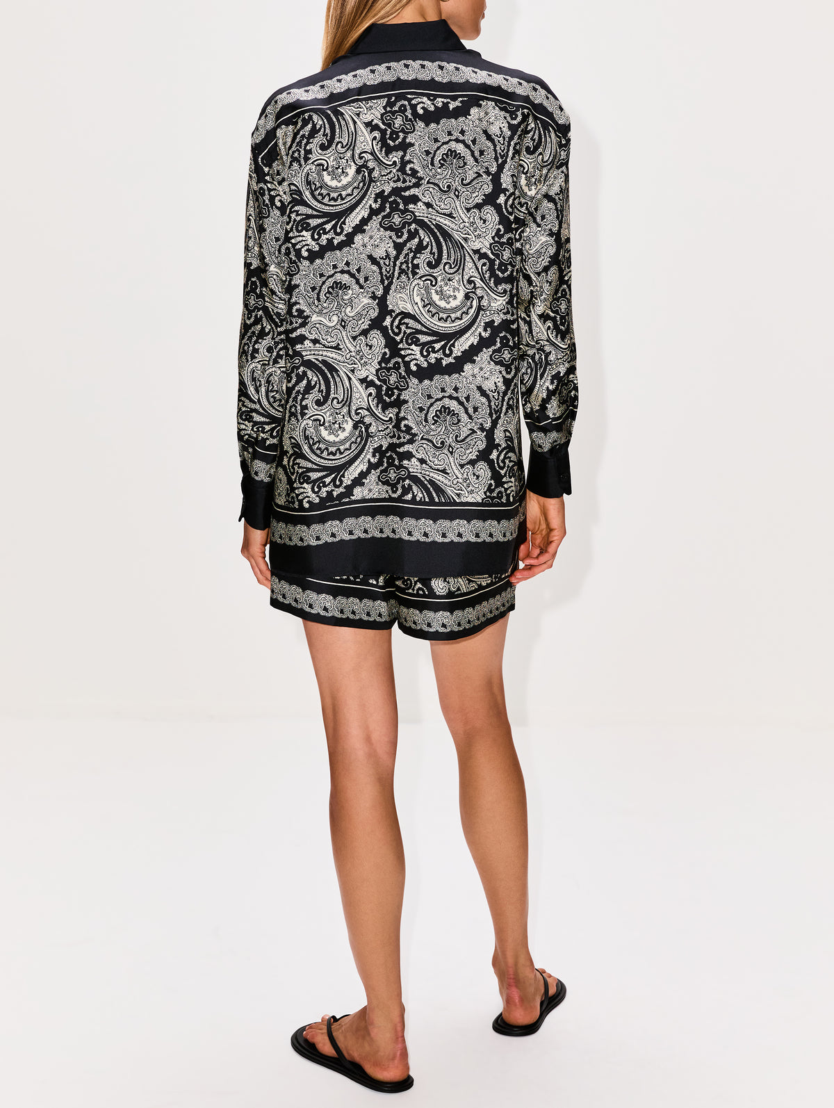 Francis Silk Short,NILI LOTAN,BLACK/IVORY,Image 3