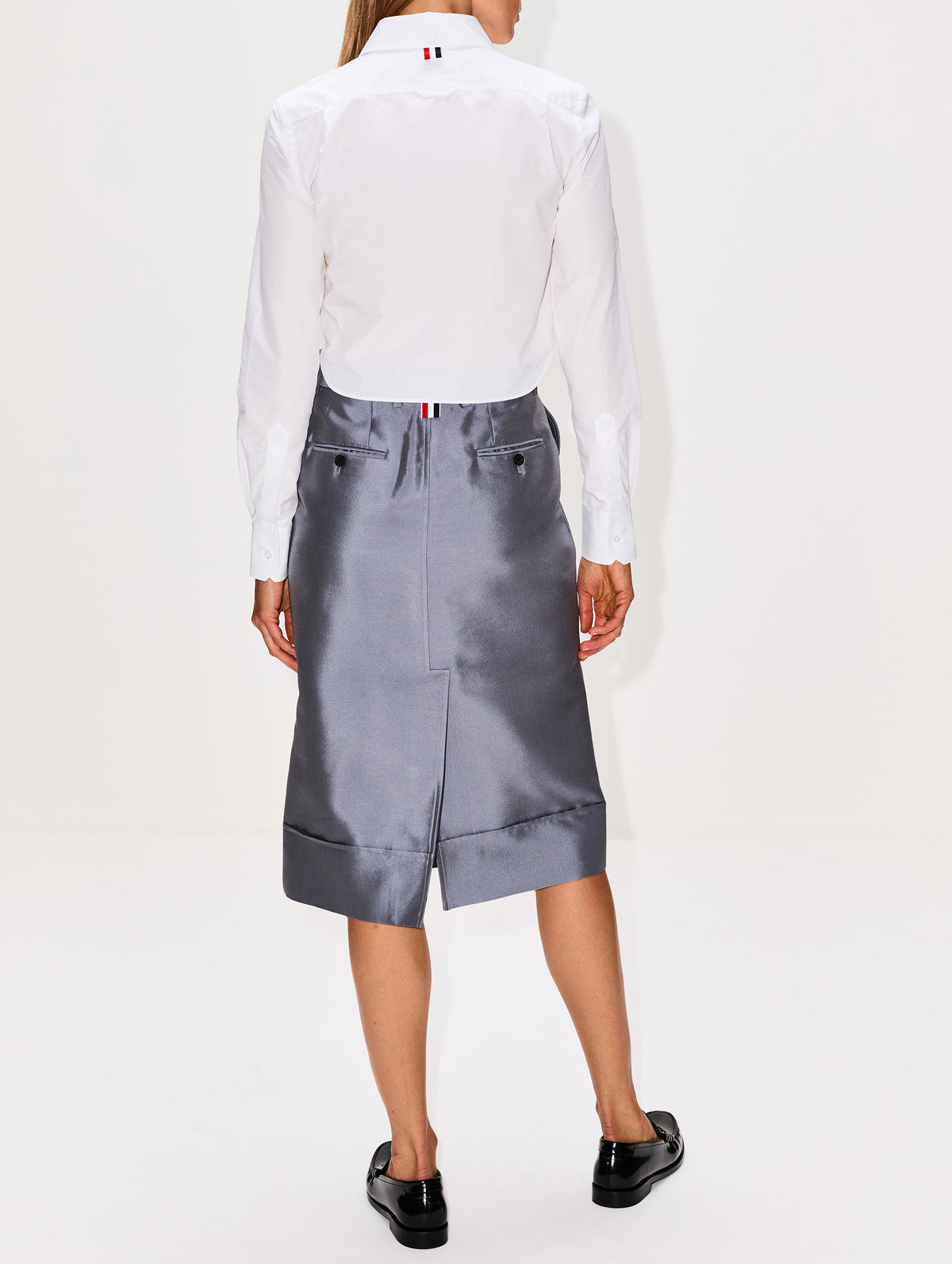 Classic Cropped Round Collar Shirt,THOM BROWNE,WHITE,Image 3