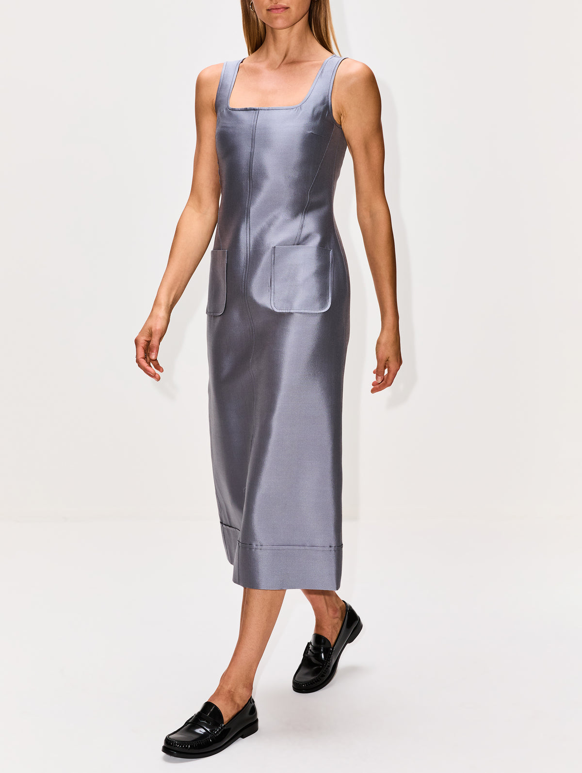Column Dress,THOM BROWNE,MEDIUM GREY,Image 3