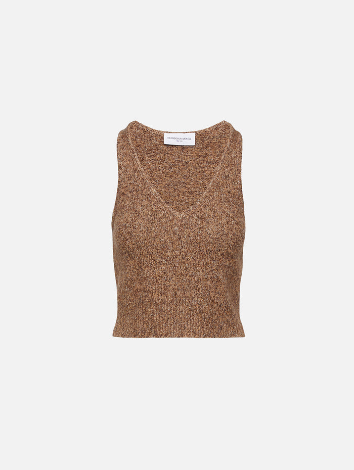 Reese V Neck Tank,BRANDON MAXWELL,MARLED BROWN,Image 1
