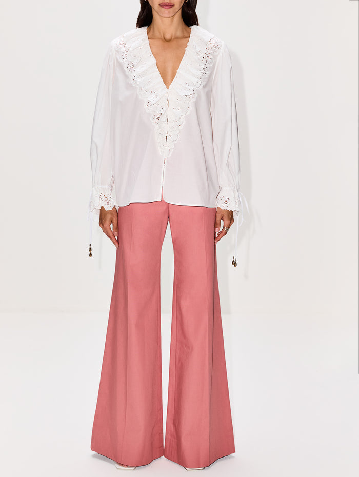 Ruffle V Neck Blouse,CHLOÉ,ICONIC MILK,Image 1