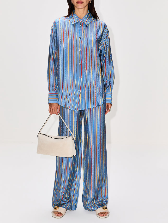 Stripe Zip Pant,THE ELDER STATESMAN,DUSTY BLUE,Image 1