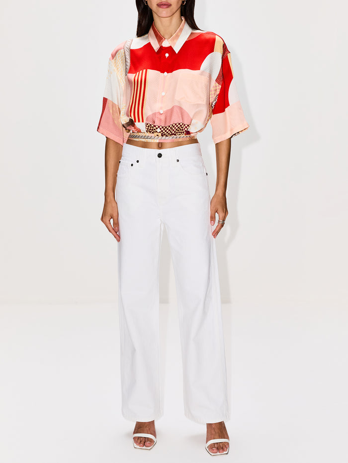 Patchwork Satin Shirt,FENDI,MULTICOLOR,Image 1