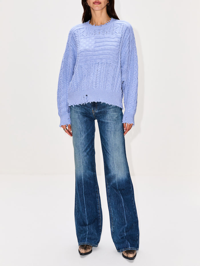 Oversized Cropped Flag Sweater,DENIMIST,BLUE,Image 1