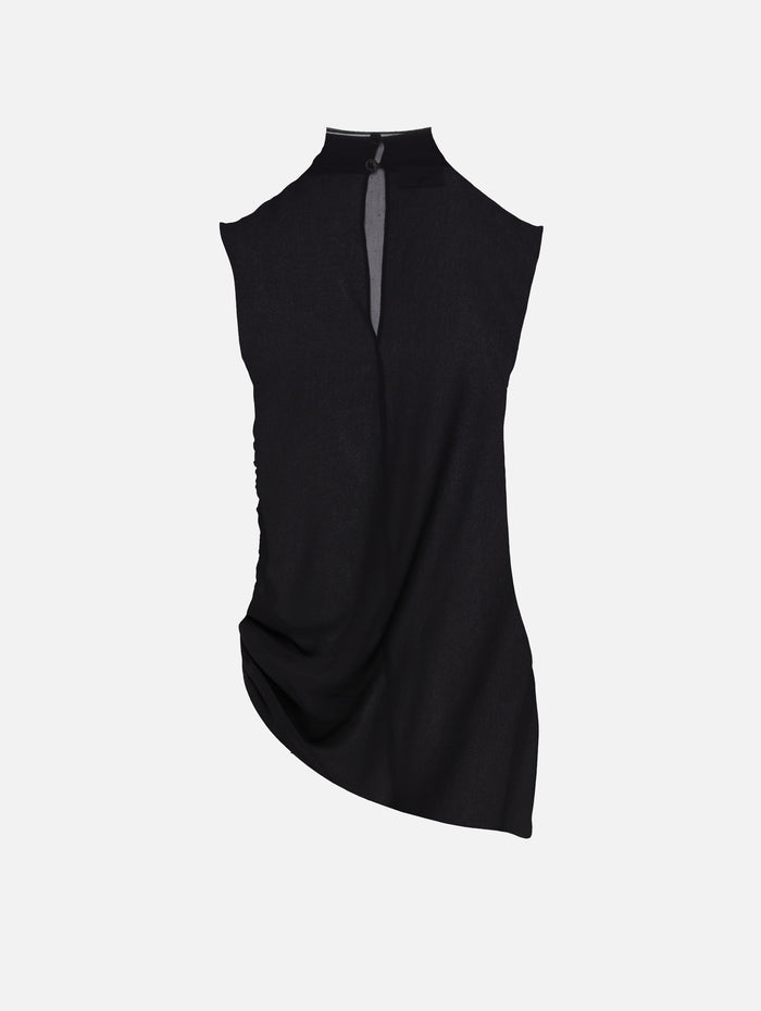 Georgette Mock Neck Ruched Top,LAPOINTE,BLACK,Image 1