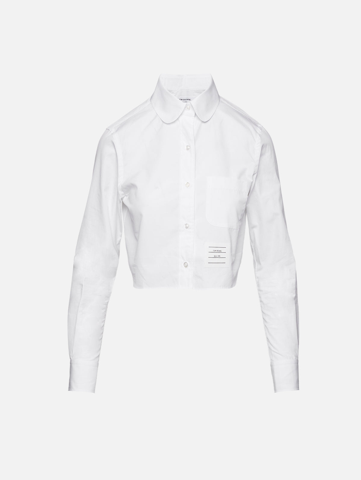 Classic Cropped Round Collar Shirt,THOM BROWNE,WHITE,Image 1