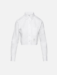 Classic Cropped Round Collar Shirt,THOM BROWNE,WHITE,Image 1