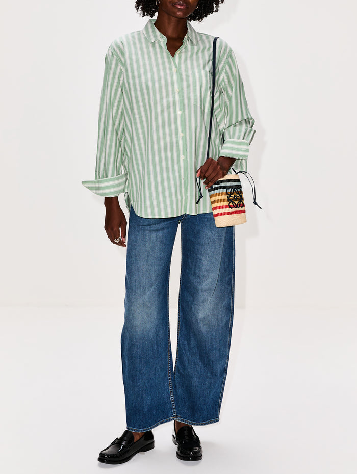Blake Oversized Shirt,BIRDS OF PARADIS BY TROVATA,GREEN CABANA STRIPE,Image 1