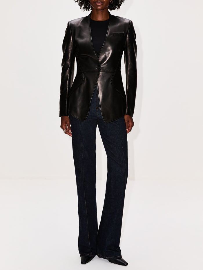 Fitted Leather Blazer,ALEXANDER MCQUEEN,BLACK,Image 1