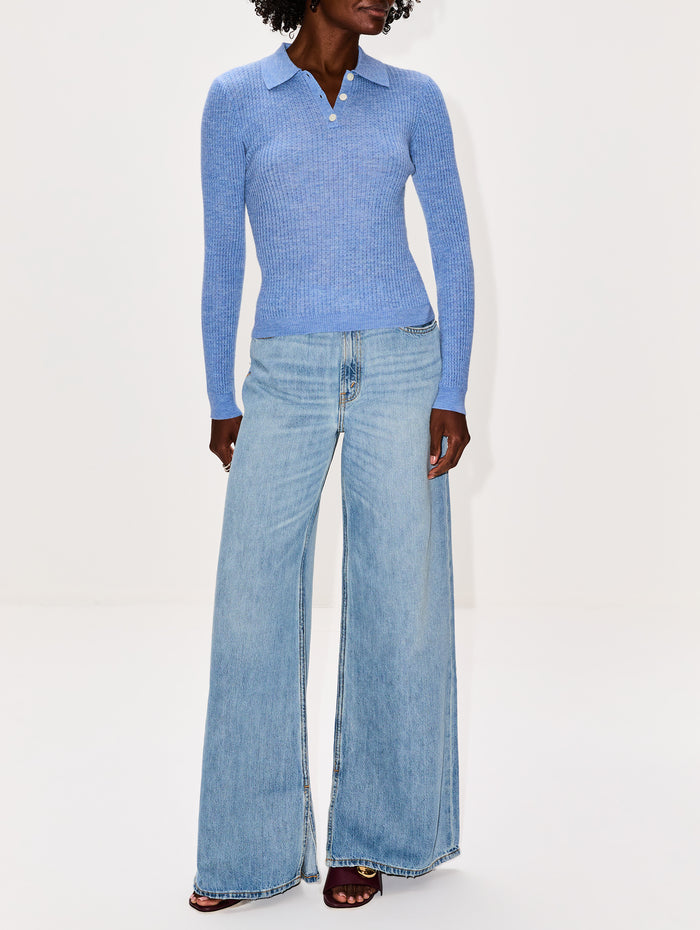Shrunken Polo Top,GUEST IN RESIDENCE,HEATHER BLUE,Image 1