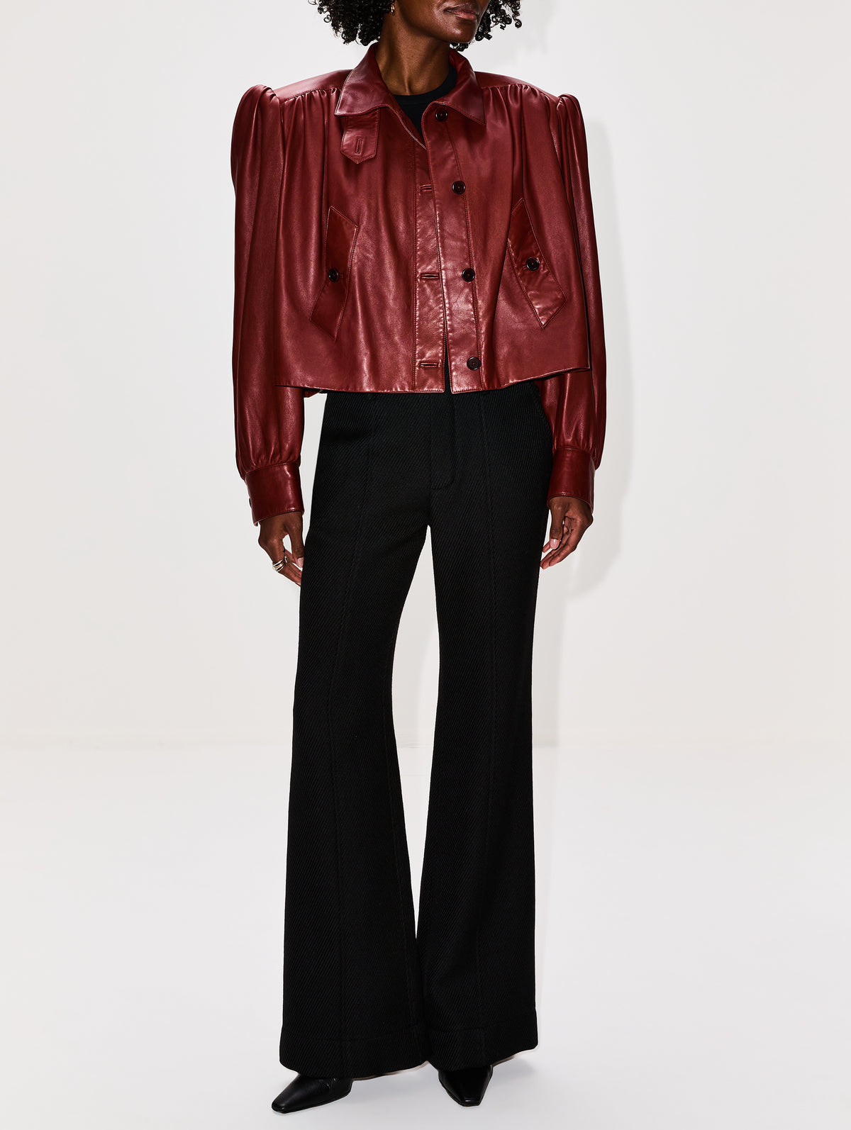 Button Up Leather Jacket,CHLOÉ,FADED MAHOGANY,Image 2